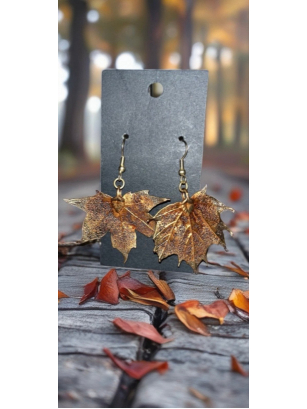 Real Sugar Maple Leaf Nature Earrings Dipped Iridescent Copper Orange